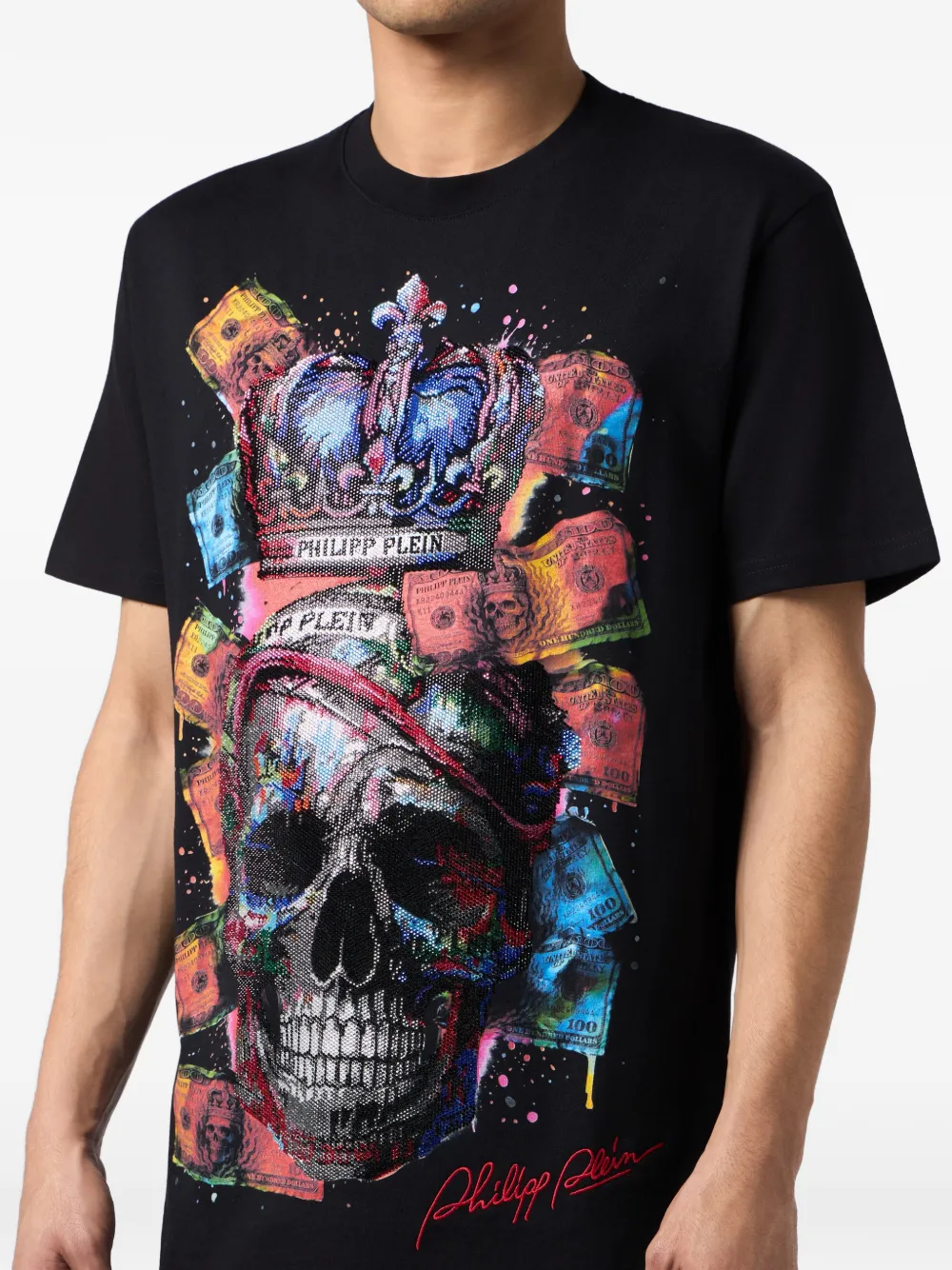 Philipp Plein T-shirt met kristallen Dollar doodskop Zwart