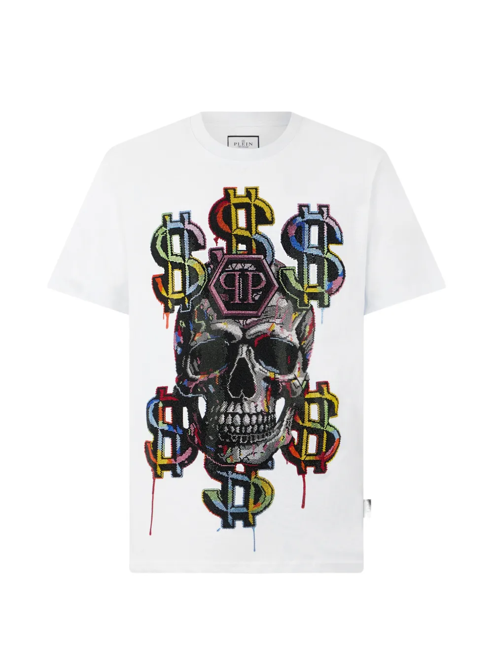 Philipp Plein round neck T-Shirt Dollar Skull stones