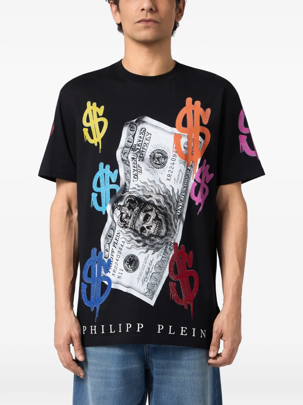 Philipp Plein T-shirt met dollarprint verfraaid met kristallen Zwart