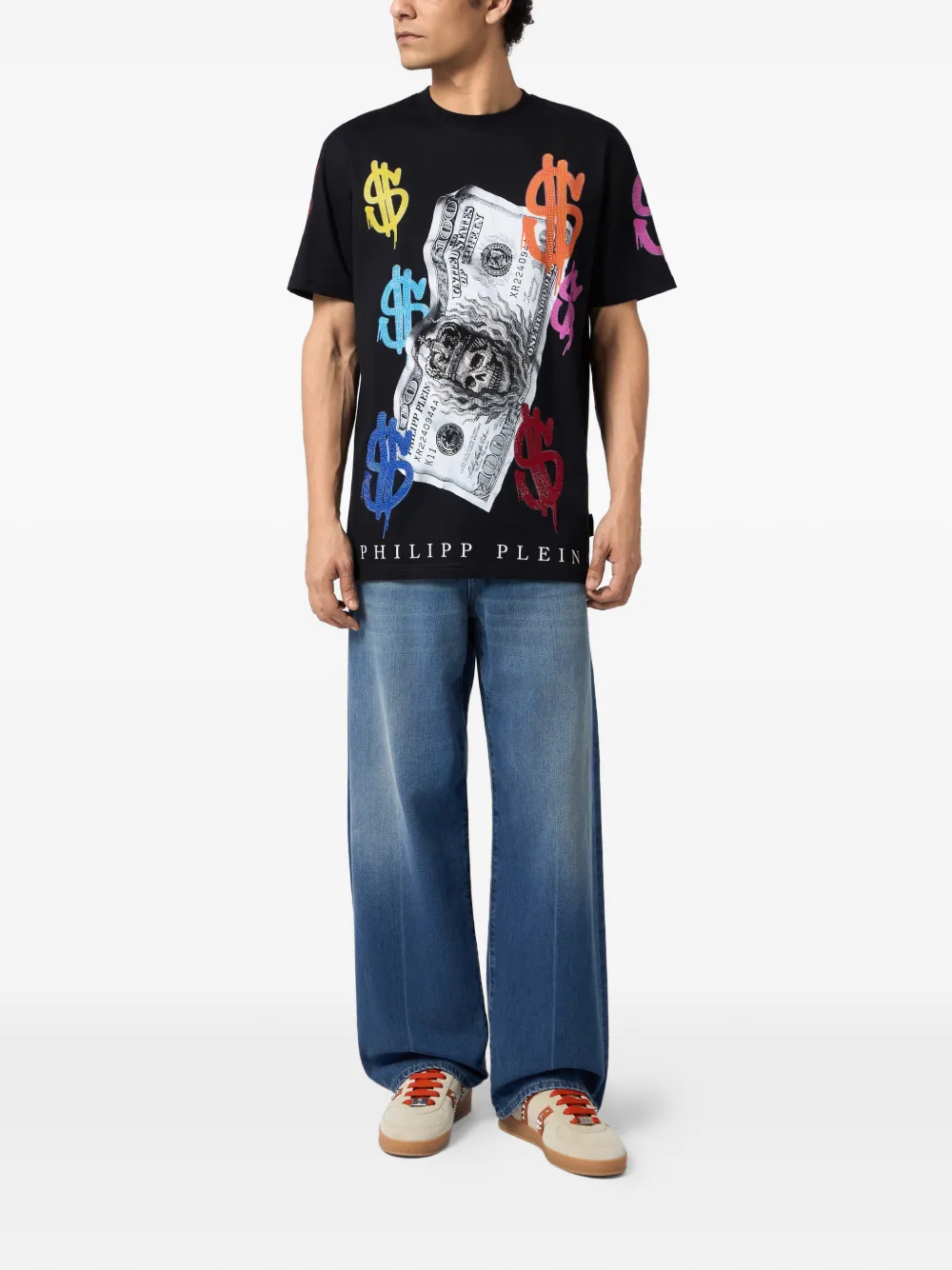 Philipp Plein T-shirt met dollarprint verfraaid met kristallen Zwart