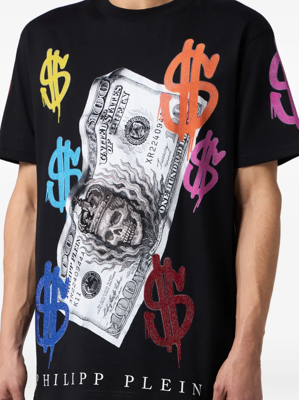 Philipp Plein T-shirt met dollarprint verfraaid met kristallen Zwart