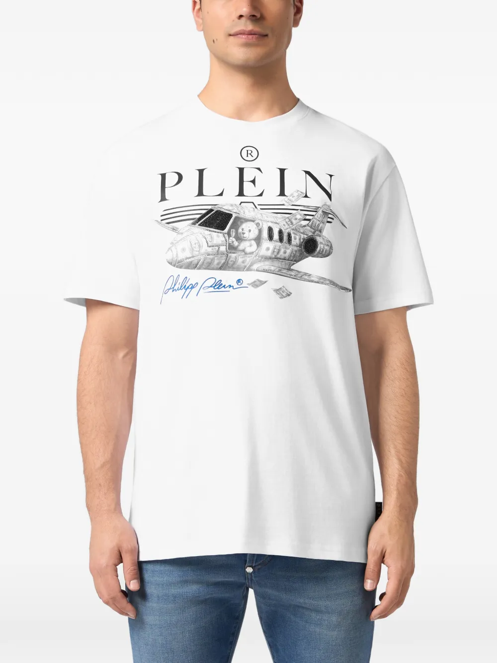 Philipp Plein Teddy Plane T-shirt verfraaid met kristallen Wit