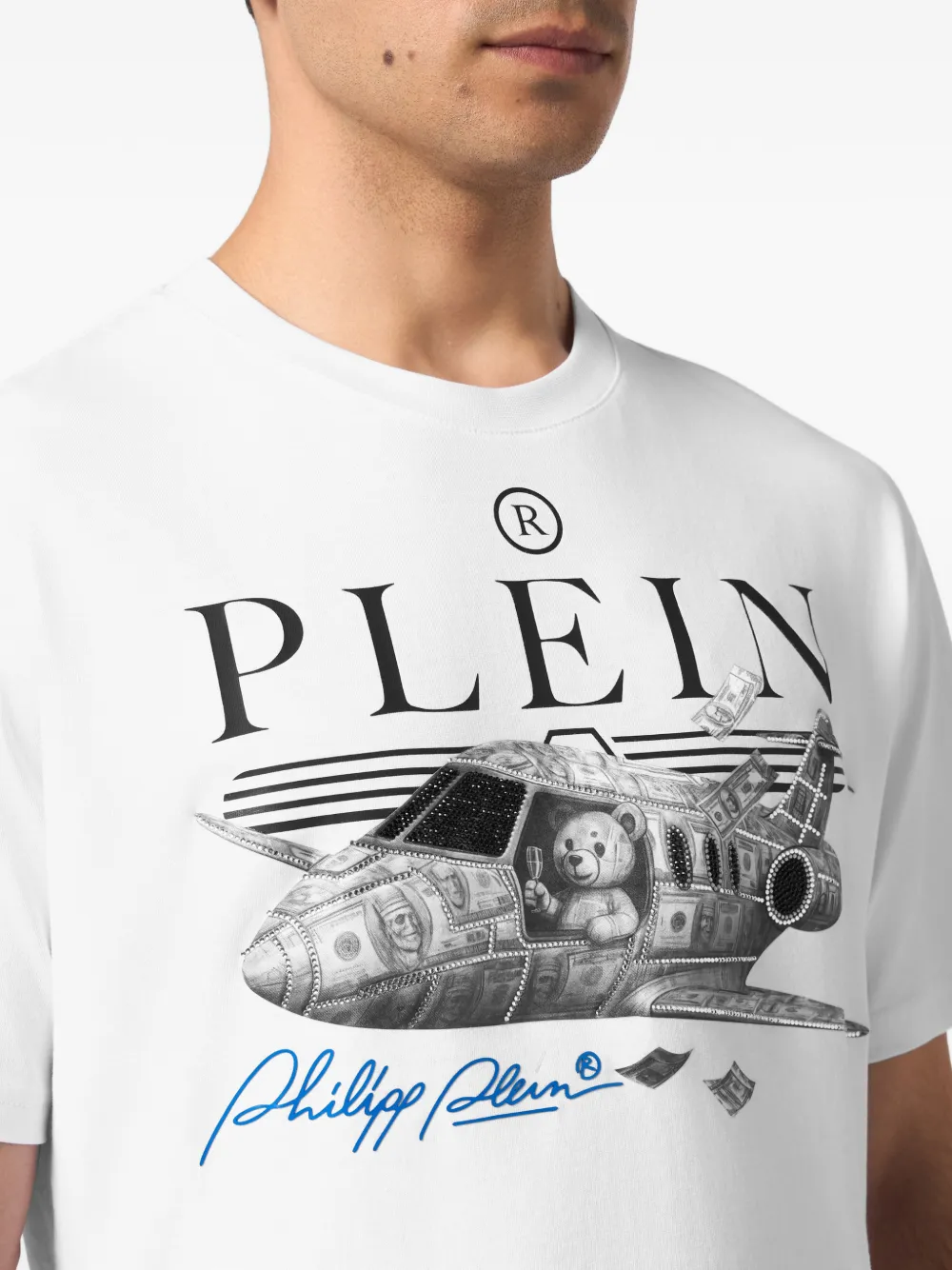 Philipp Plein Teddy Plane T-shirt verfraaid met kristallen Wit