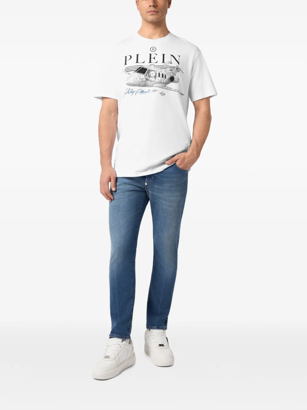 Philipp Plein Teddy Plane T-shirt verfraaid met kristallen Wit