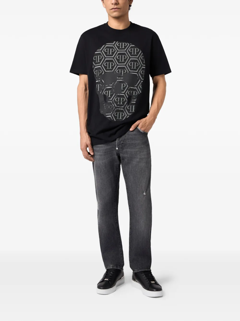 Philipp Plein Skull T-shirt met monogramprint Zwart