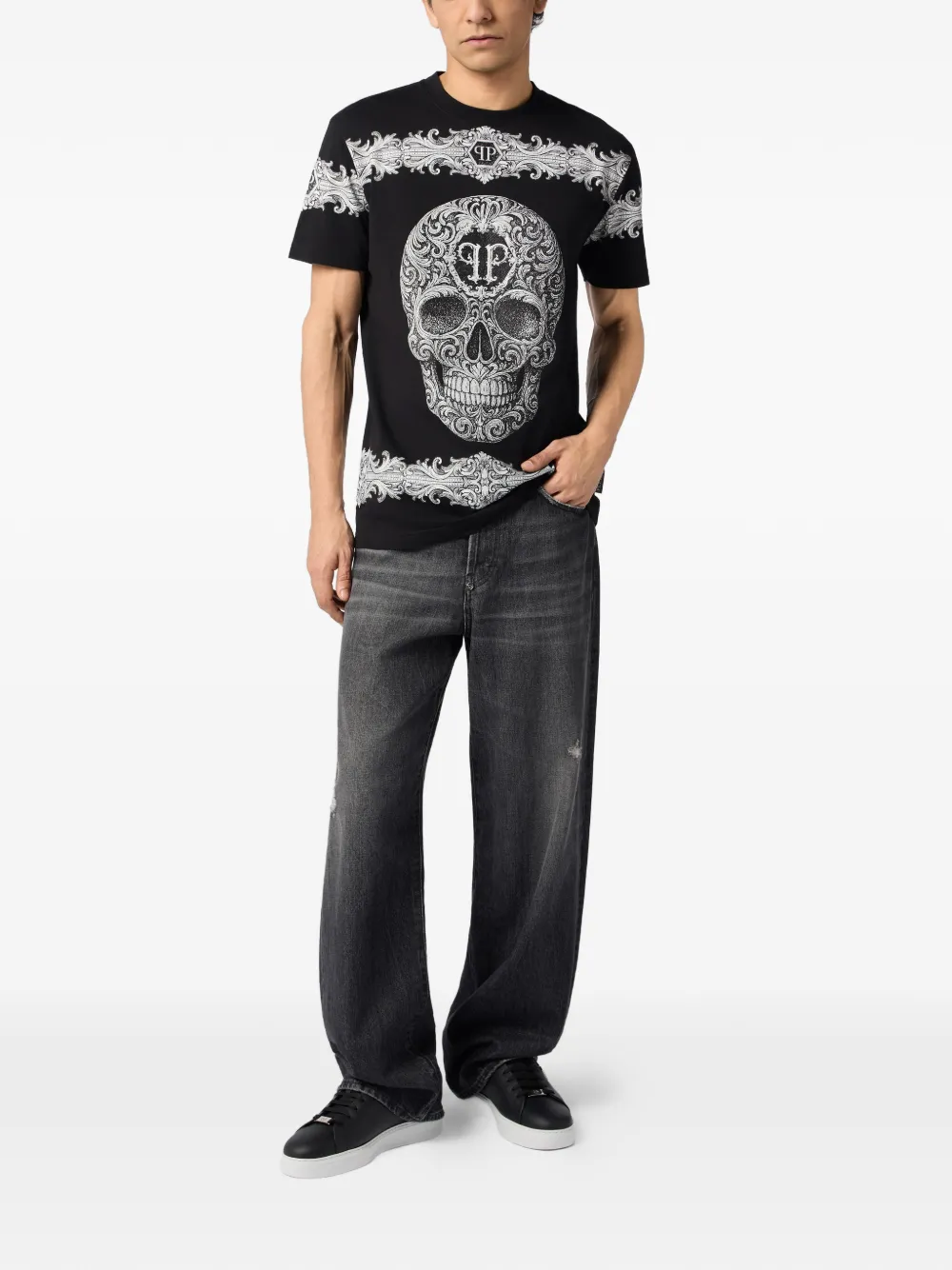 Philipp Plein T-shirt met barok doodskop Zwart