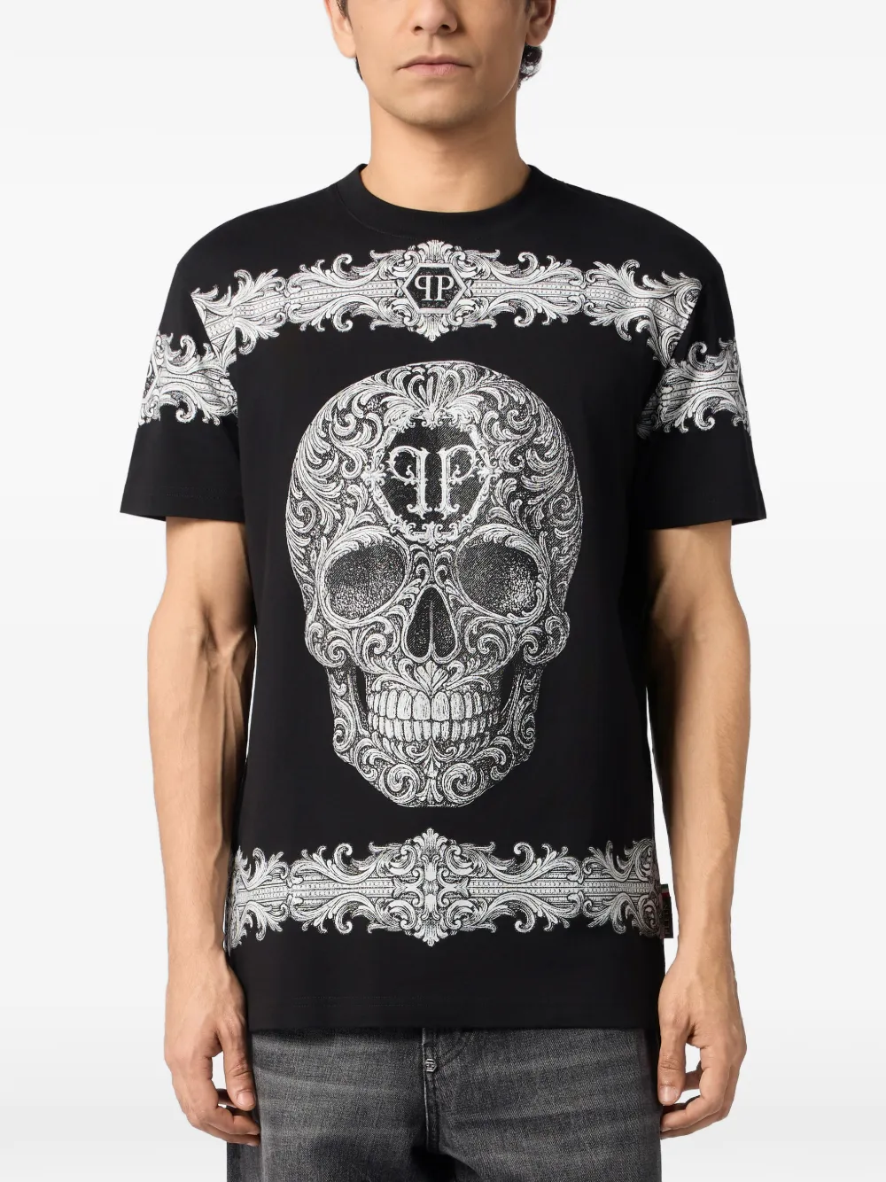 Philipp Plein T-shirt met barok doodskop Zwart