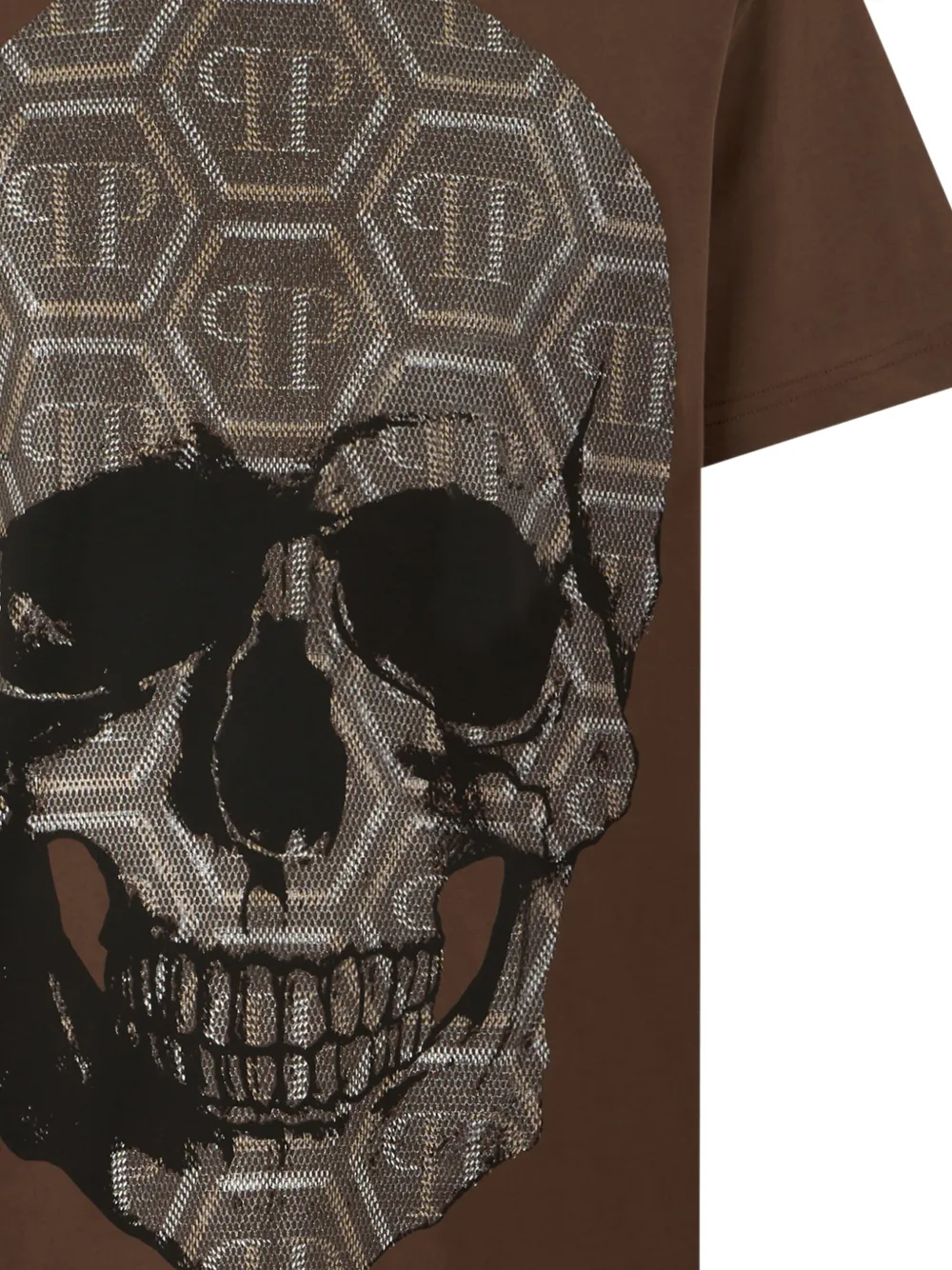 Philipp Plein T-shirt met doodskoppatroon en monogram Bruin