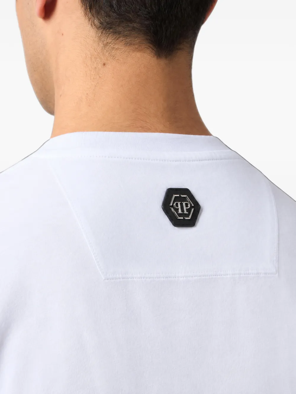 Philipp Plein V-neck T-shirt embroidery Hexagon Wit