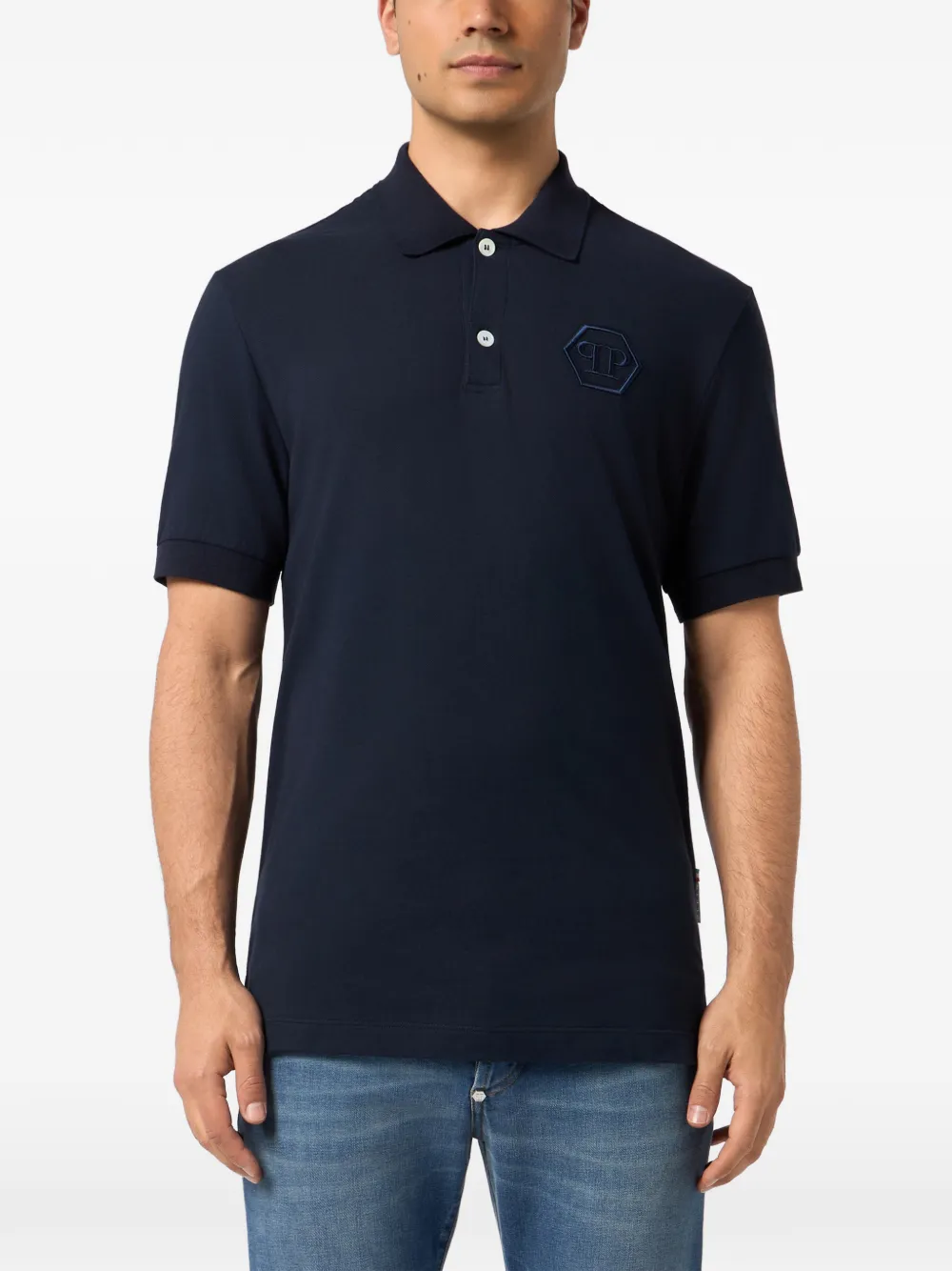Philipp Plein Poloshirt met geborduurde zeshoekige streep Blauw