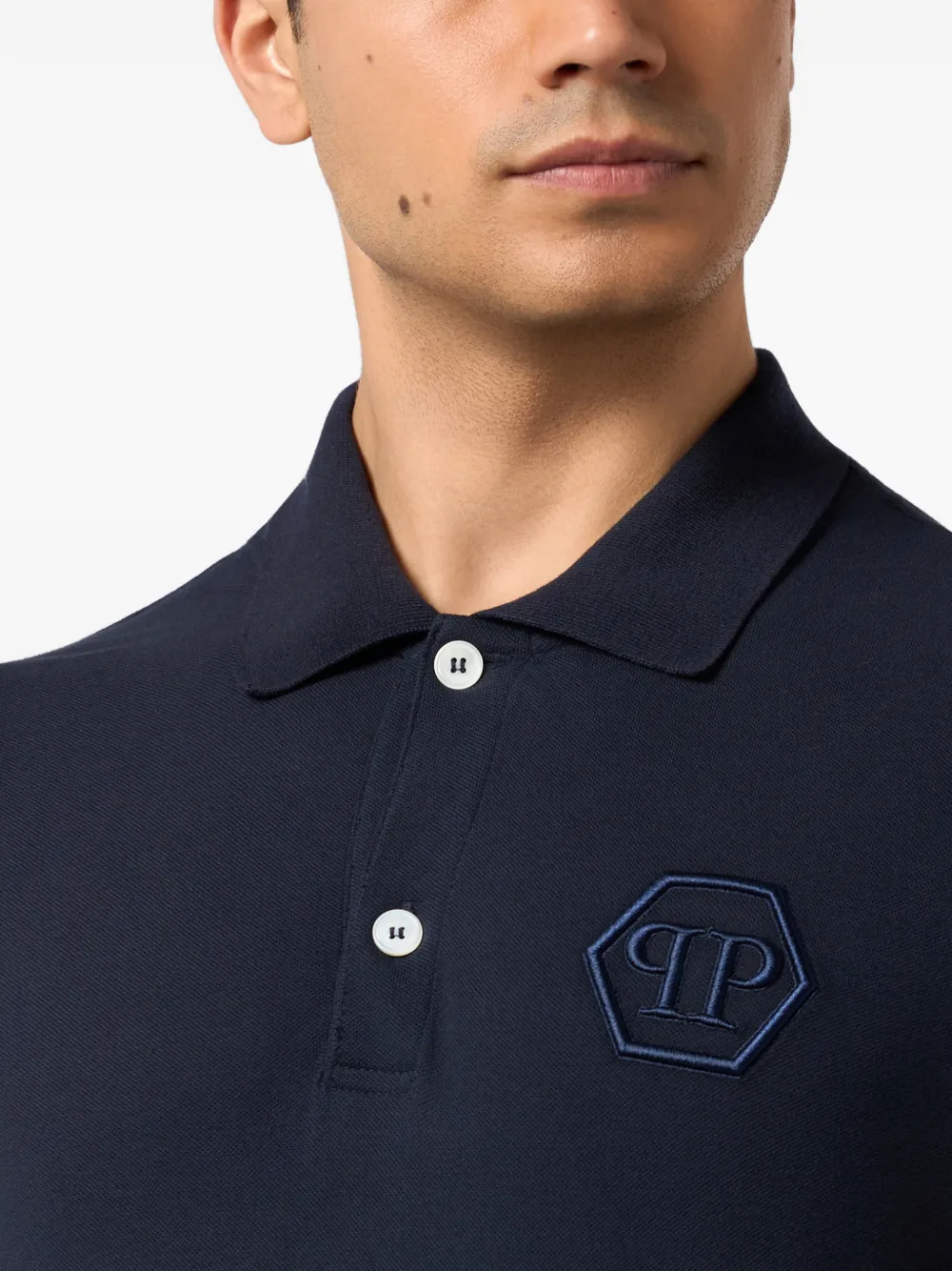 Philipp Plein Poloshirt met geborduurde zeshoekige streep Blauw