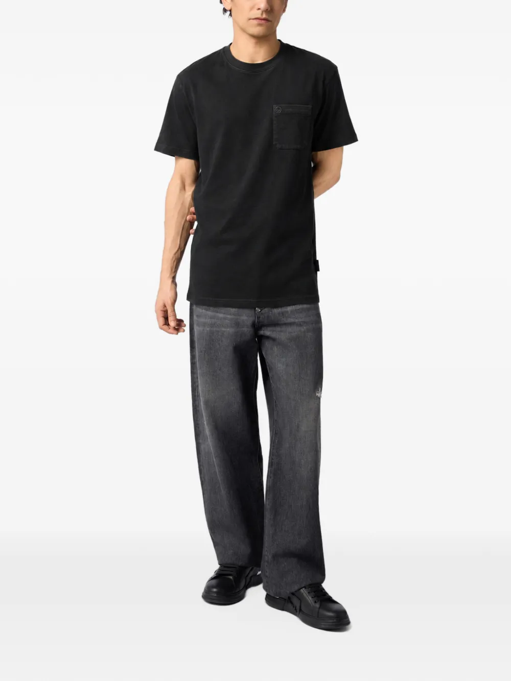 Philipp Plein round neck T-shirt chest pocket Zwart