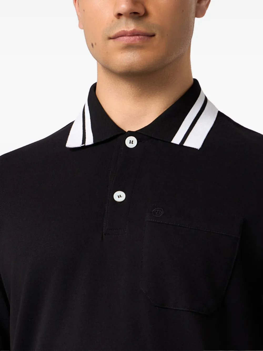 Philipp Plein Poloshirt met contrasterende kraag en borstzak Zwart