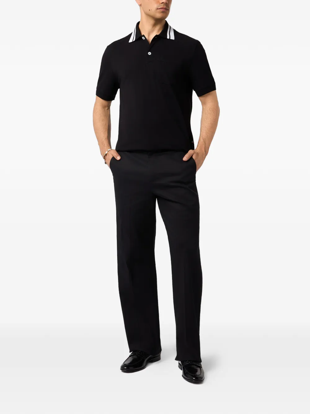 Philipp Plein Poloshirt met contrasterende kraag en borstzak Zwart