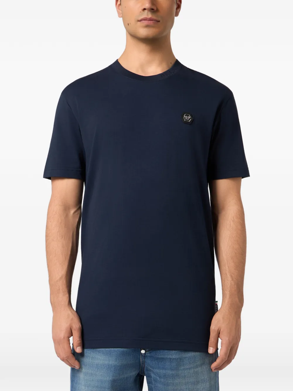 Philipp Plein T-shirt met geborduurde hals en logoplakkaat Blauw
