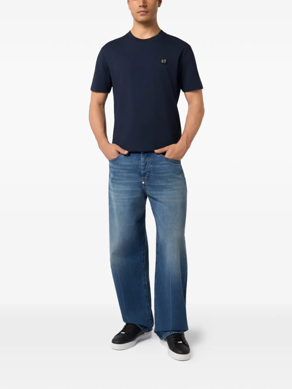 Philipp Plein T-shirt met geborduurde hals en logoplakkaat Blauw