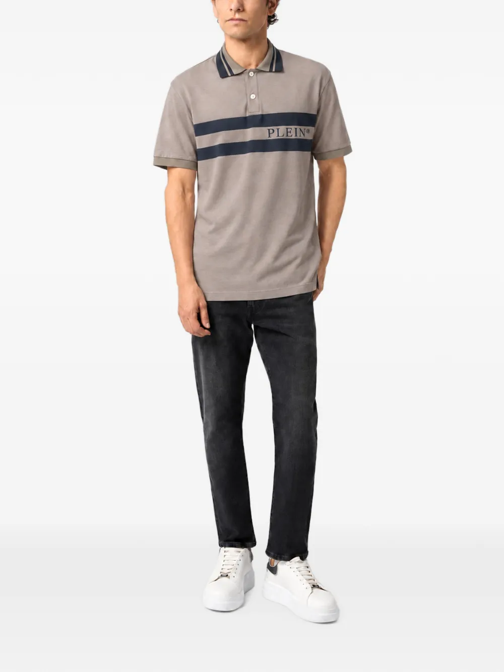 Philipp Plein polo T-shirt stripe logo Beige