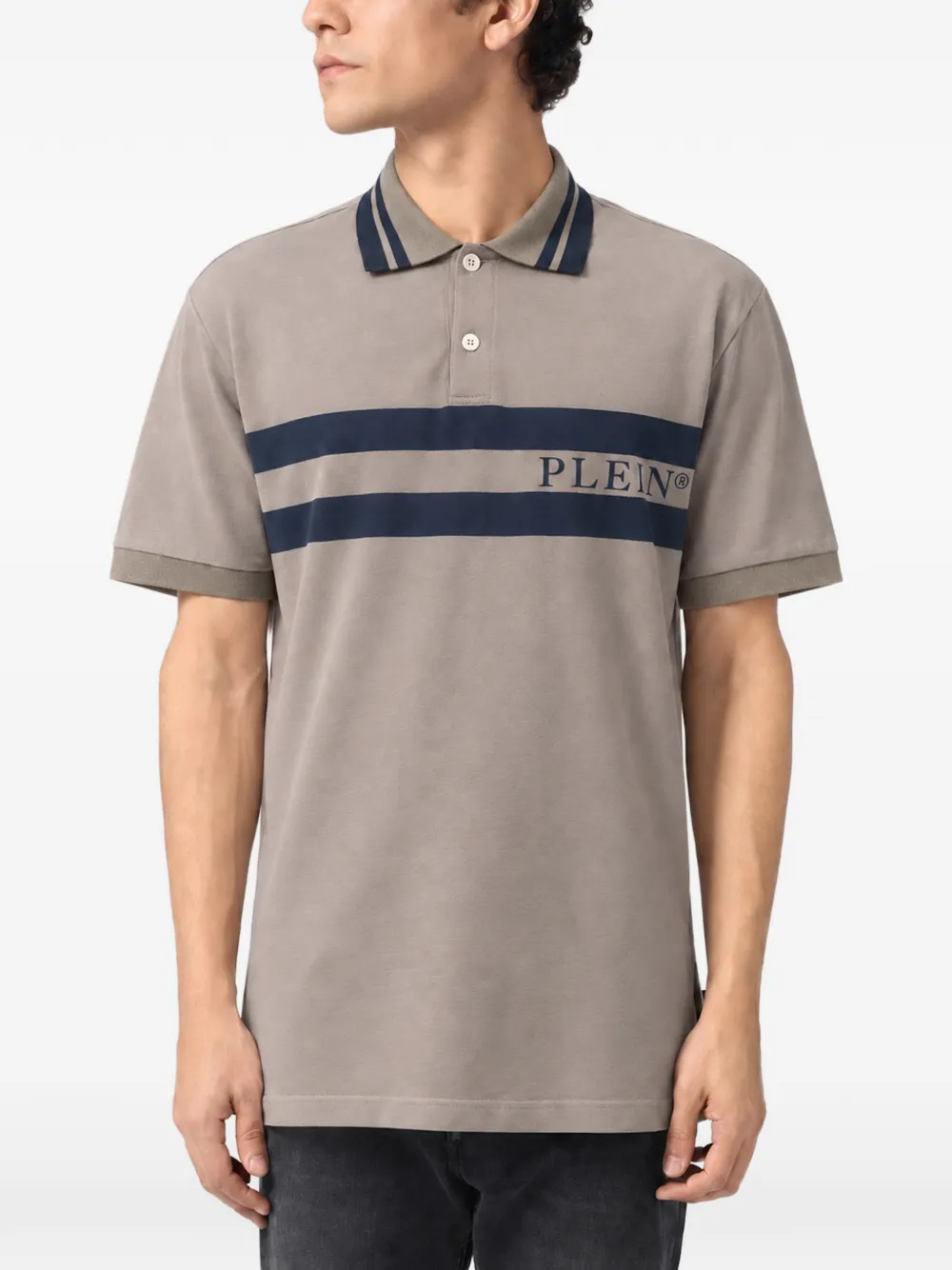 Philipp Plein polo T-shirt stripe logo Beige