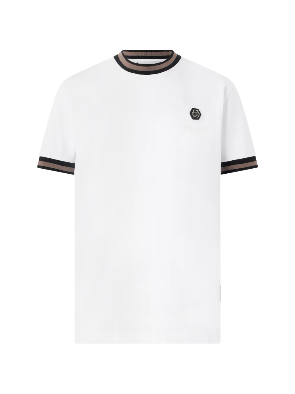 Philipp Plein T-shirt met logoplakkaat en gestreepte afwerking Wit