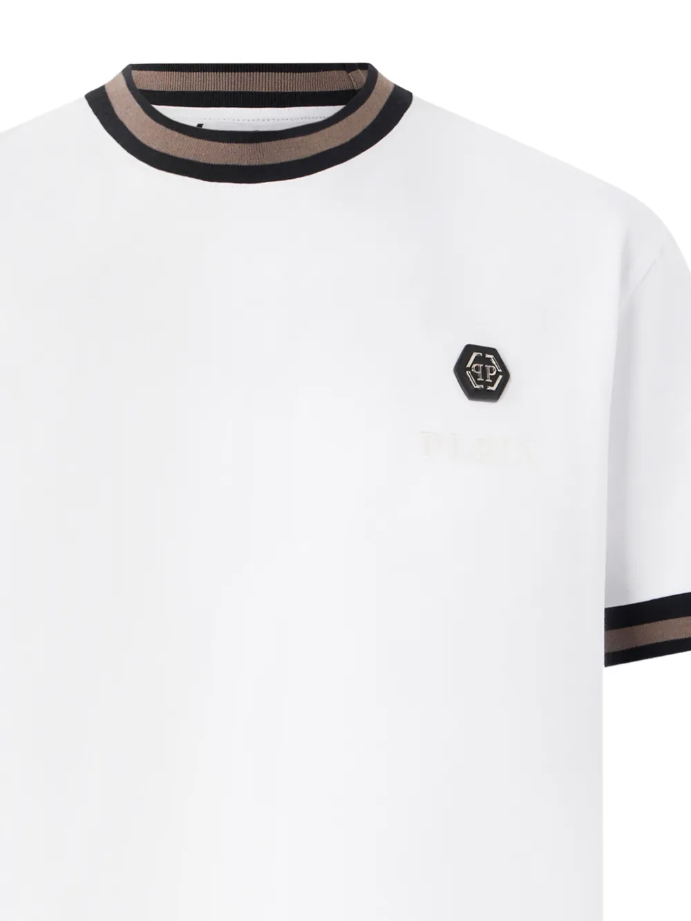 Philipp Plein T-shirt met logoplakkaat en gestreepte afwerking Wit