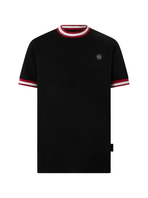 Philipp Plein Logo-T-Shirt mit gestreiftem Besatz
