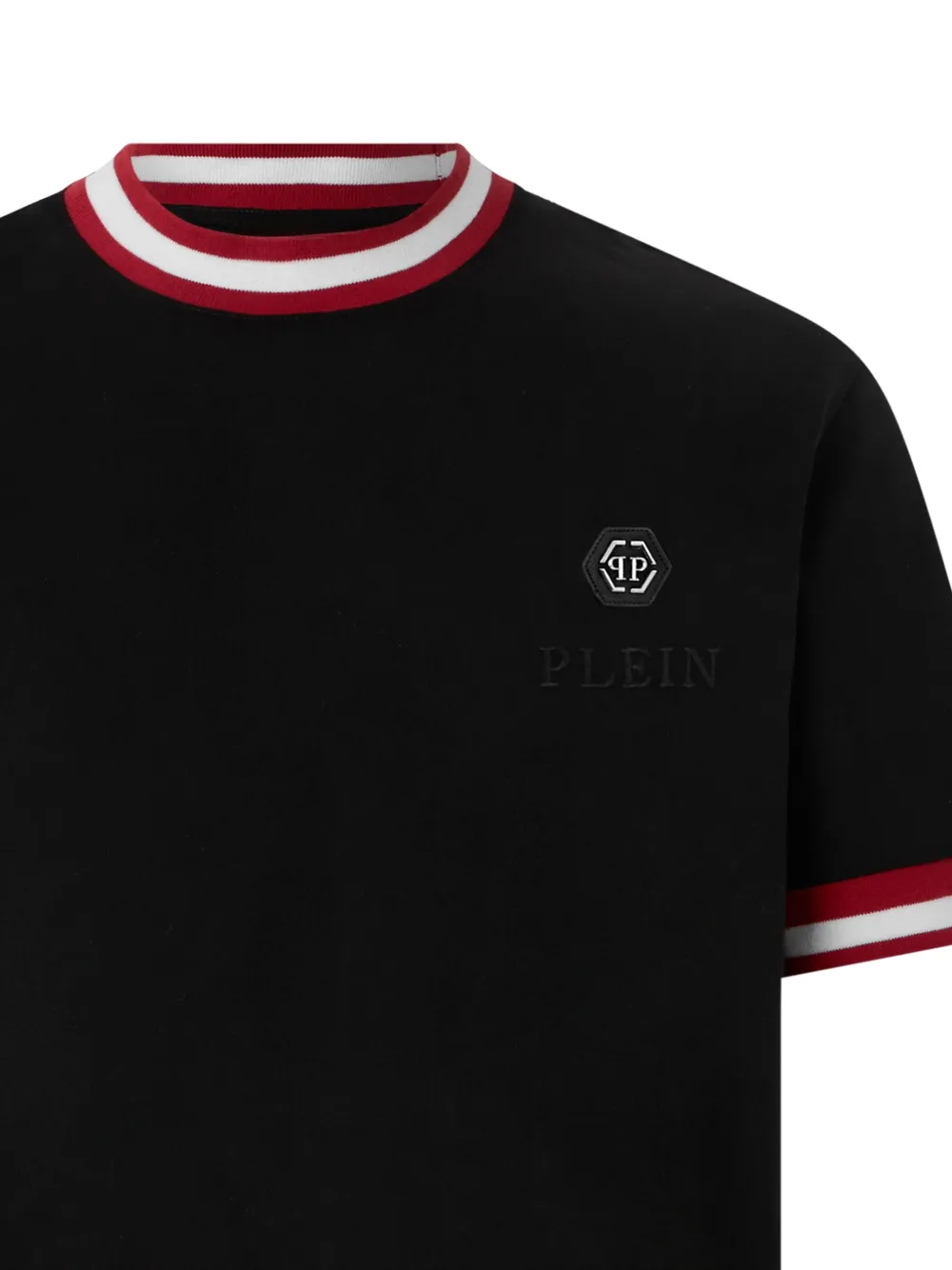 Philipp Plein T-shirt met gestreepte afwerking en logoplakkaat Zwart
