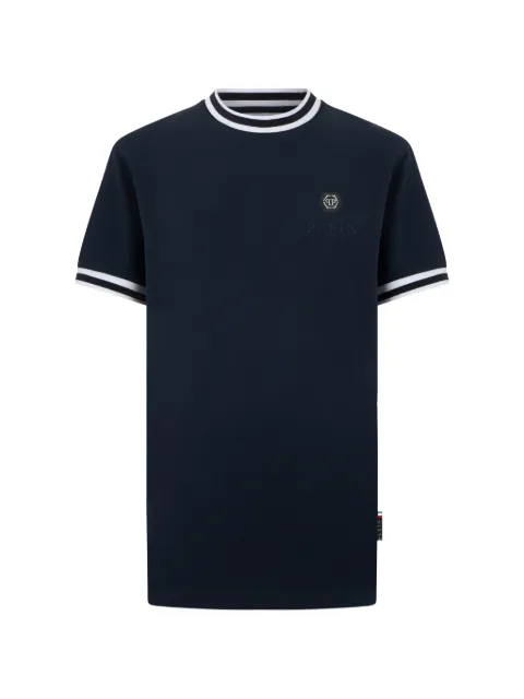 Philipp Plein playera con ribete de rayas y placa del logo