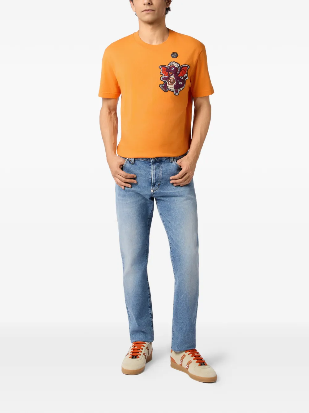 Philipp Plein T-shirt met draak patch Oranje