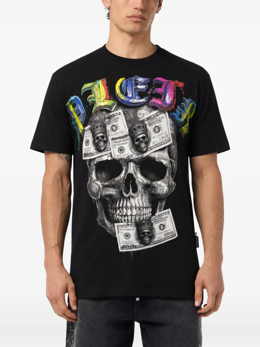 Philipp Plein round-neck T-shirt front Skull Dollar Zwart