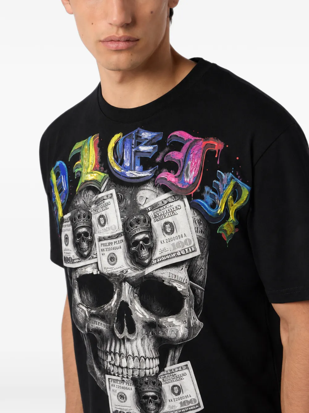 Philipp Plein round-neck T-shirt front Skull Dollar Zwart