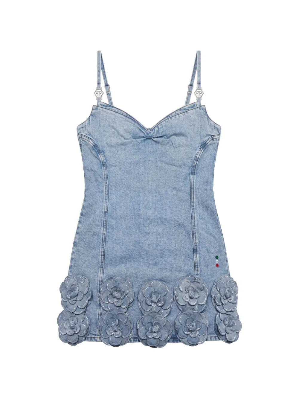 Philipp Plein Denim mini-jurk met stras rozen Blauw