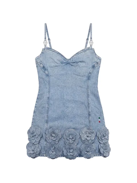 Philipp Plein denim mini dress roses strass