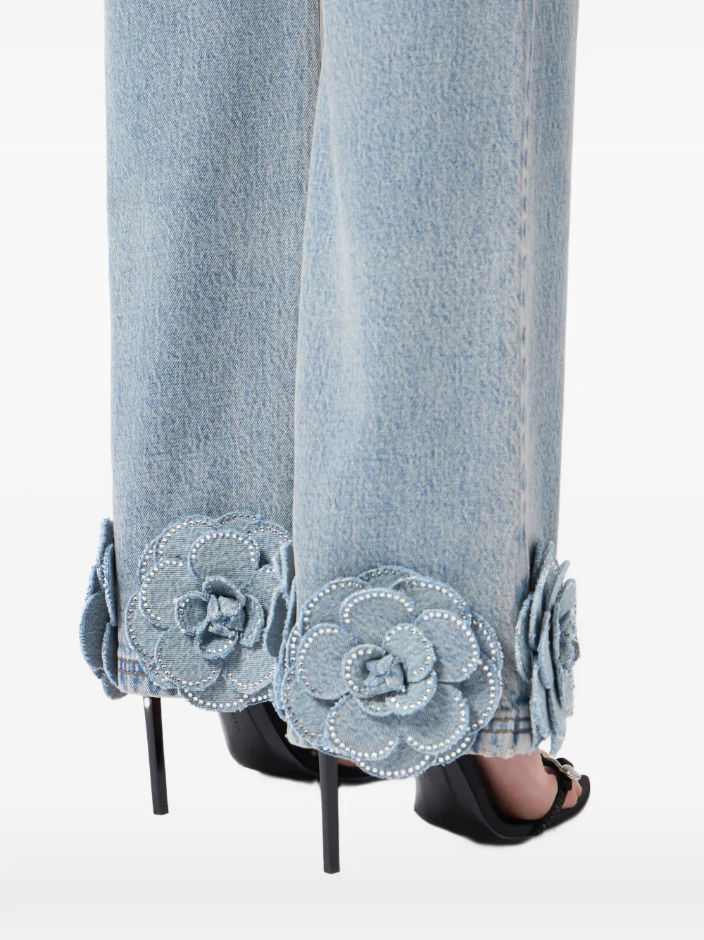 Philipp Plein Jeans verfraaid met stras en bloemapplicatie Blauw