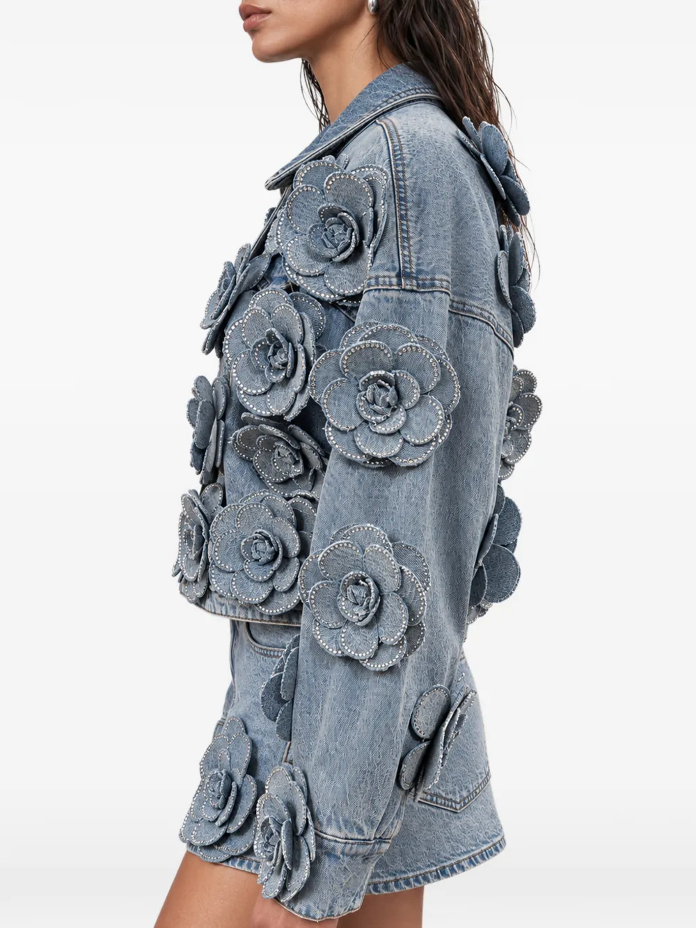 Philipp Plein Cropped denim jack met rozen Blauw