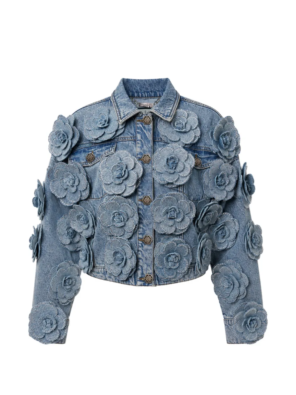 Philipp Plein Cropped denim jack met rozen Blauw