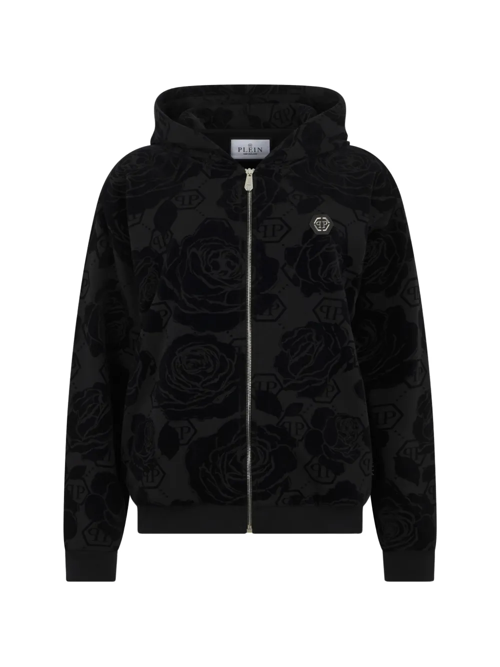 Philipp Plein Flock Flower Monogram Hoodie - Schwarz