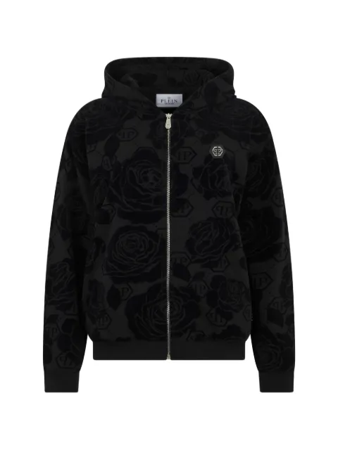 Philipp Plein flock flower monogram hoodie