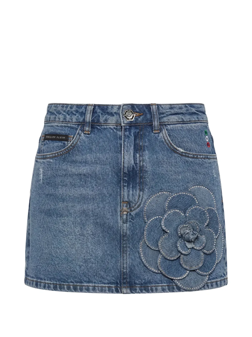 Philipp Plein Minigonna denim con strass - Blu