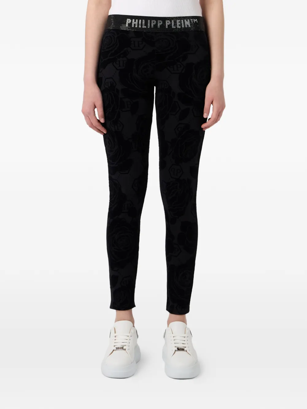 Philipp Plein Flock Flower legging met monogram Zwart