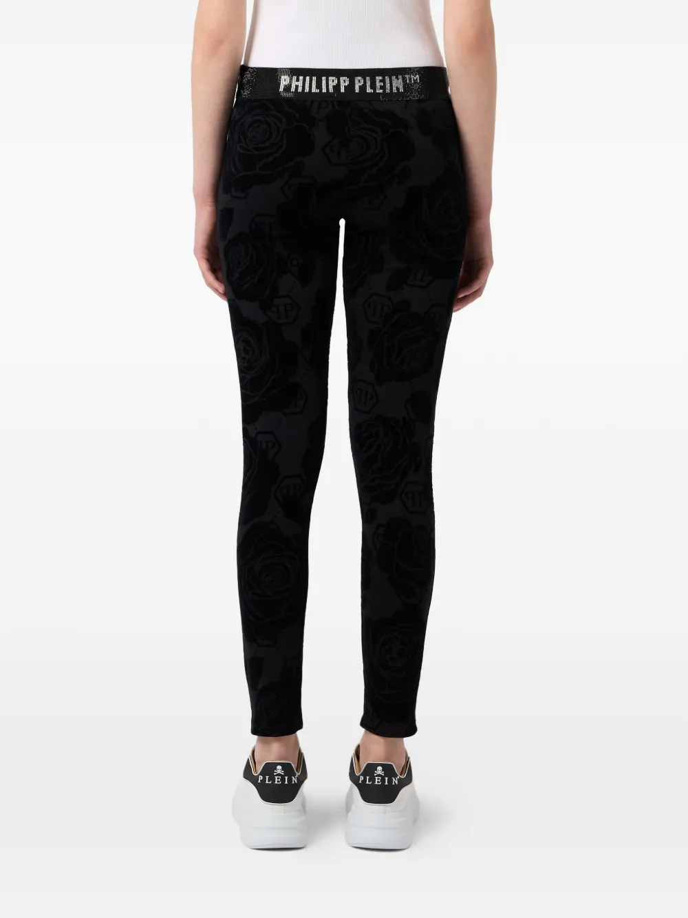 Philipp Plein Flock Flower legging met monogram Zwart