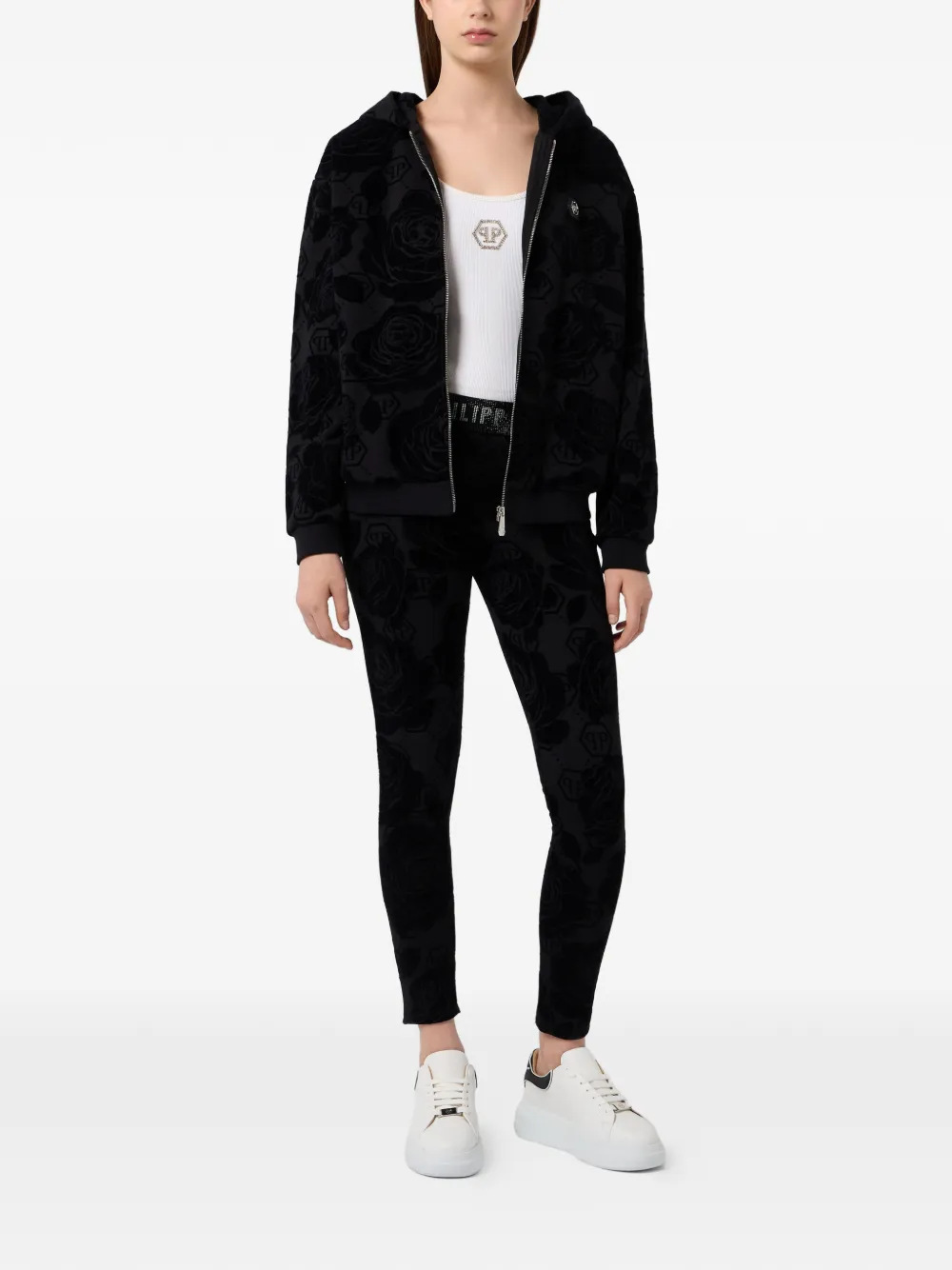 Philipp Plein Flock Flower legging met monogram Zwart