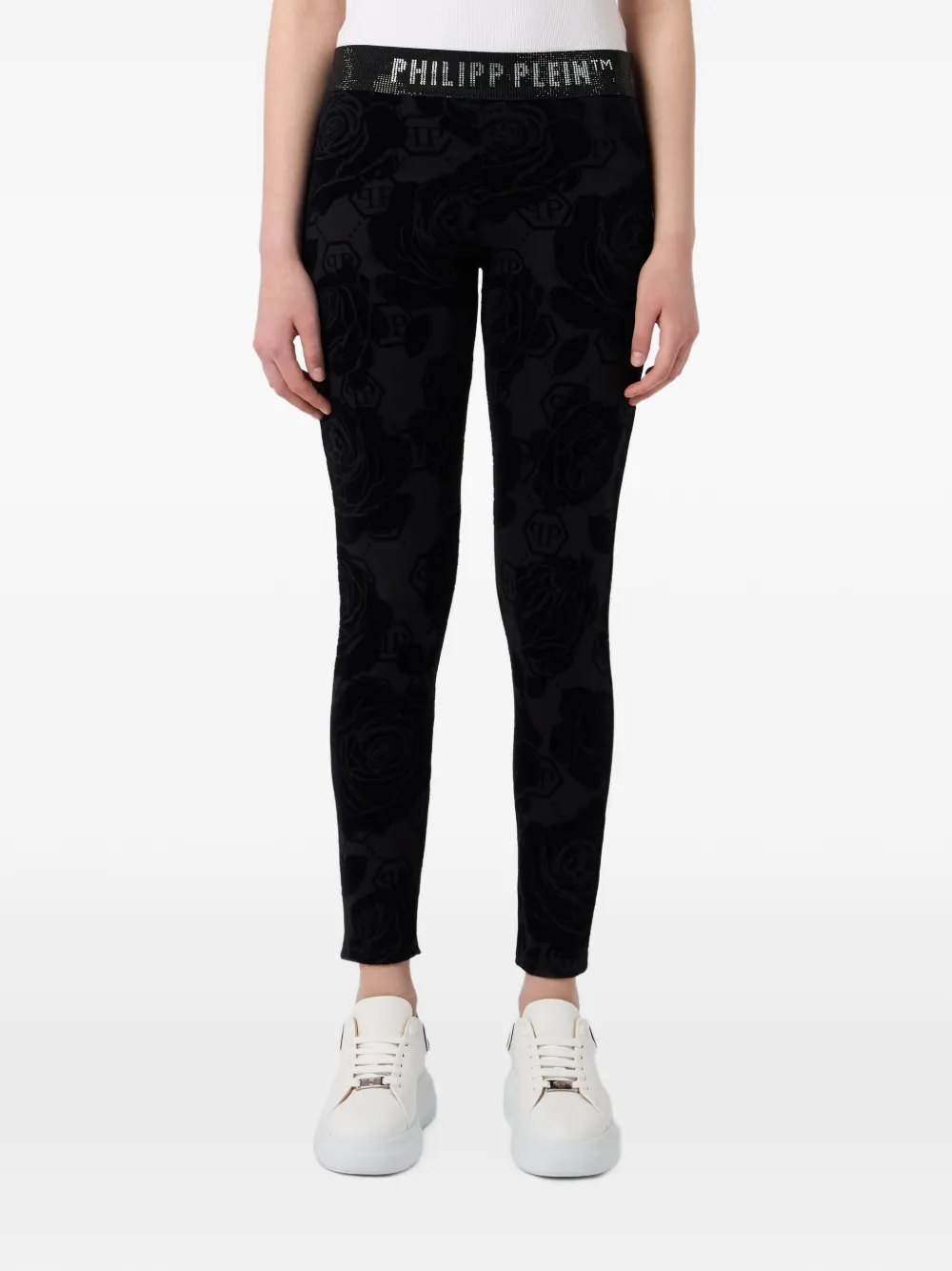 Philipp Plein Leggings Flock Flower con monogramma - Nero