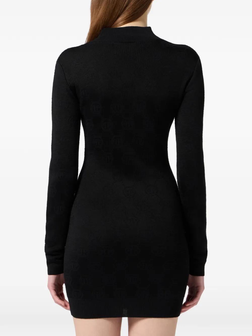 Philipp Plein Mini-jurk met monogram en lange mouwen Zwart
