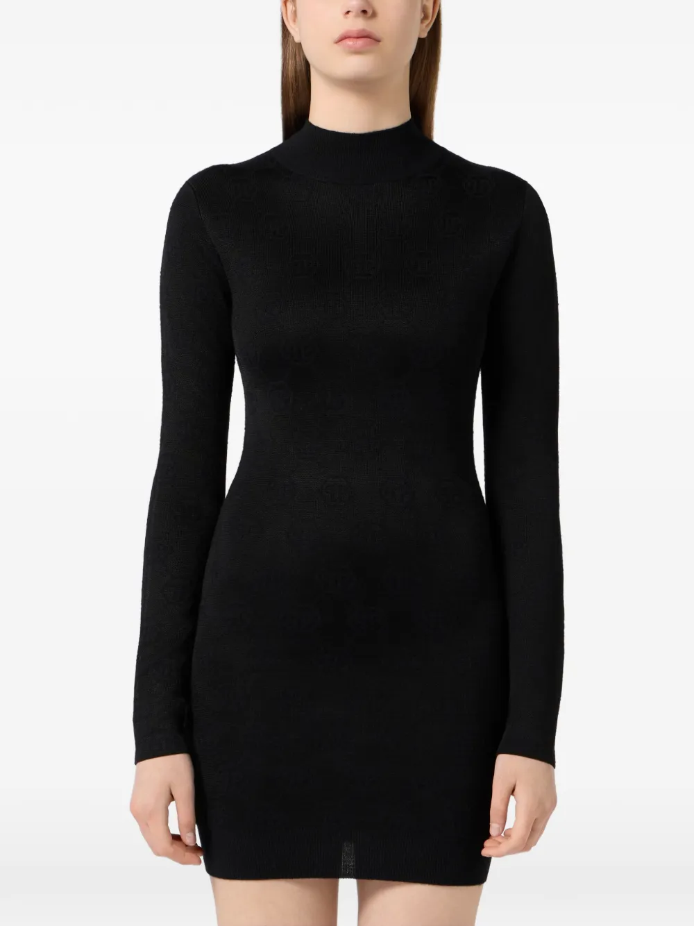 Philipp Plein Mini-jurk met monogram en lange mouwen Zwart