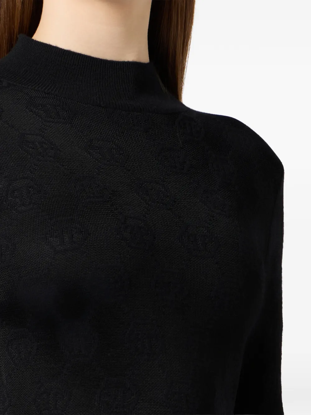 Philipp Plein Mini-jurk met monogram en lange mouwen Zwart