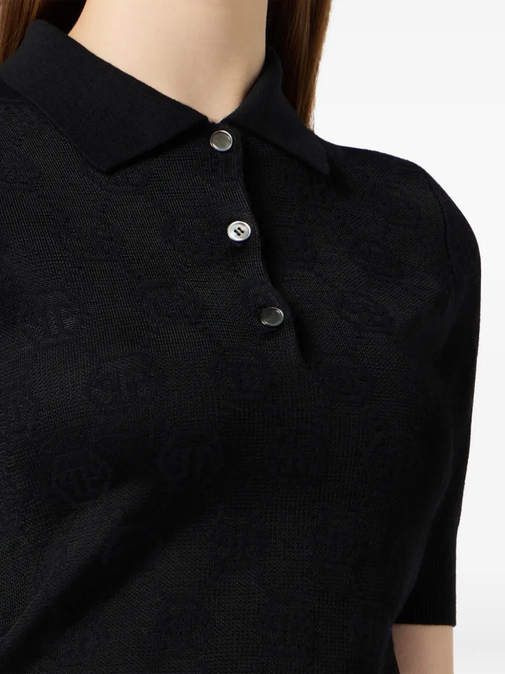 Philipp Plein Poloshirt met monogram-jacquard Zwart