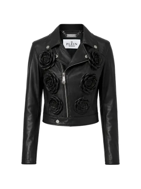 Philipp Plein cropped biker jacket Flower