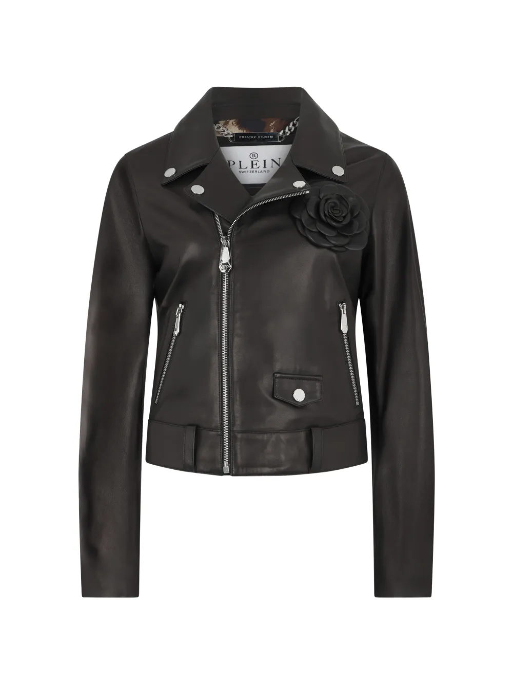 Philipp Plein Bikerjacke mit Blumendetail - Schwarz