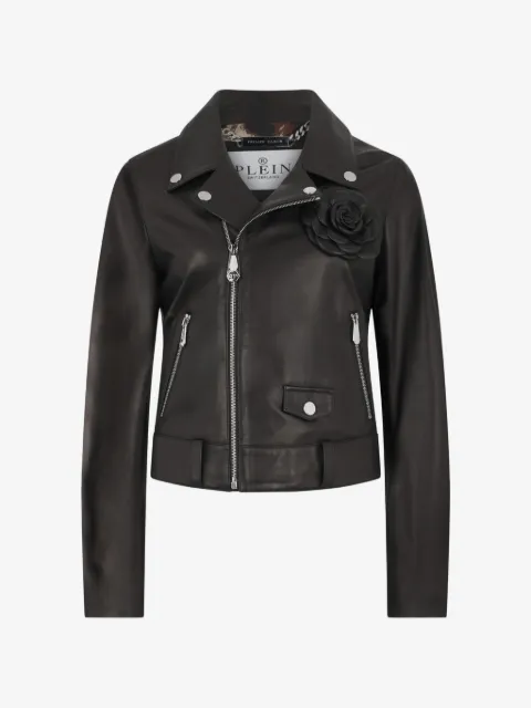 Philipp Plein flower-detail biker jacket