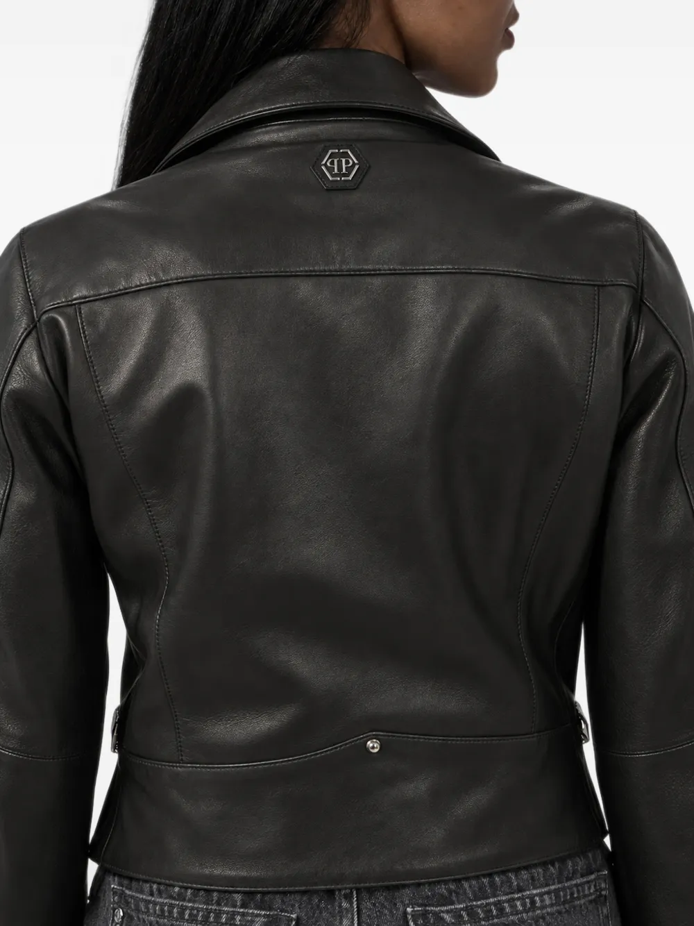 Philipp Plein Bikerjack met bloemdetail Zwart